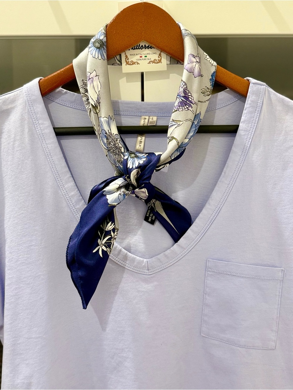 Made in Italy Lake Como 100% Silk Floral Scarf | Blue & Lavender Fattorseta